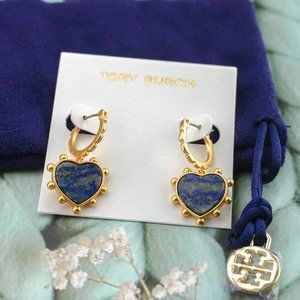 Tory Burch Studded Heart Huggie Earrings - Brand New